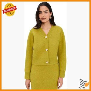 V-Neck Cardigan with Ribbed Trim, Standard Length, Long Sleeves